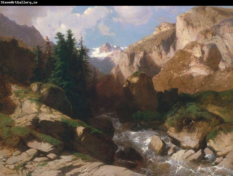 Alexandre Calame Mountain Torrent oil on canvas painting by Alexandre Calame, about 1850-60